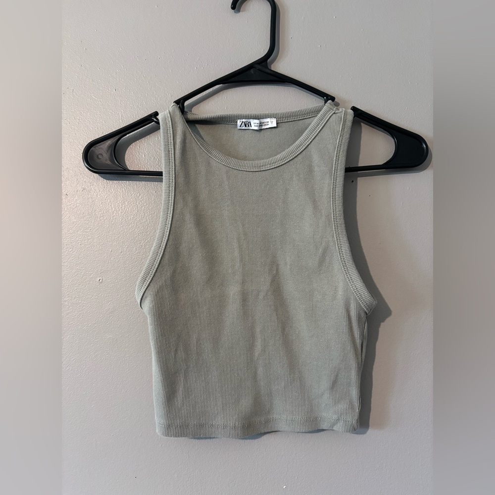 Zara Women's Sage cropped Ribbed Tank Top